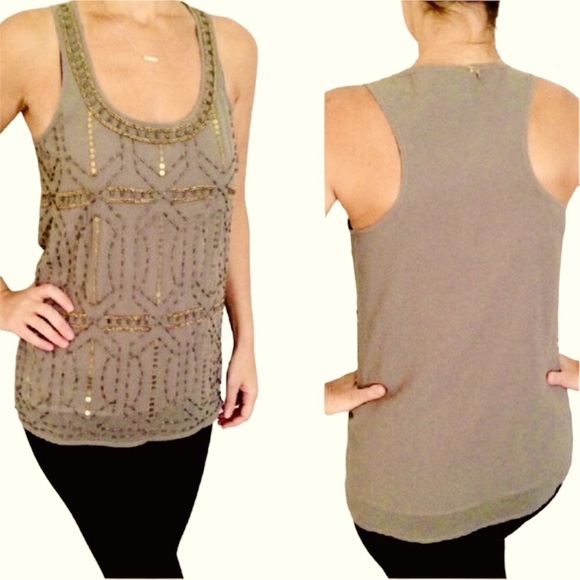 Fossil olive green and gold beaded and sequin top - Picture 3 of 16